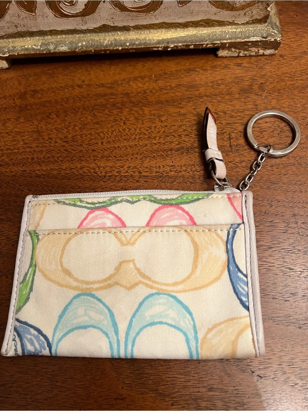 Coach Y2K Multicolor Scribble Print Card Case with Key Ring